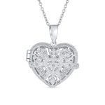 Filigree Flower Aromatherapy or Diffuser Keepsake Photo Heart Shape Locket Pendant Necklace Sterling Silver