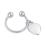 Heart Shape Blank ID Tag Keychain Horseshoe Key Ring Screw Tip .925 Sterling Silver