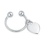 Heart Shape Blank ID Tag Keychain Horseshoe Key Ring Screw Tip .925 Sterling Silver
