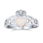 BFF Celtic Irish Friendship Promise Created Opal Claddagh Ring Sterling Silver