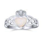 BFF Celtic Irish Friendship Promise Created Opal Claddagh Ring Sterling Silver
