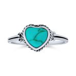Romantic Natural Blue Turquoise Bezel Set Promise Heart Ring .925 Sterling Silver - Image 2