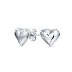 Small Heart Shaped Puffed Stud Earrings for Girlfriend, Sterling Silver 8MM
