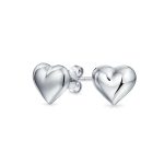 Small Heart Shaped Puffed Stud Earrings for Girlfriend, Sterling Silver 8MM