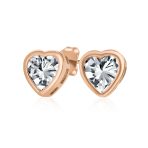 1CT Heart CZ Stud Earrings Rose Gold Silver 7MM Bezel Set - Image 2