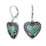Boho Bali Dangle Gemstone Earrings Turquoise Heart Leverback