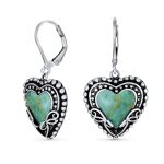 Boho Bali Dangle Gemstone Earrings Turquoise Heart Leverback