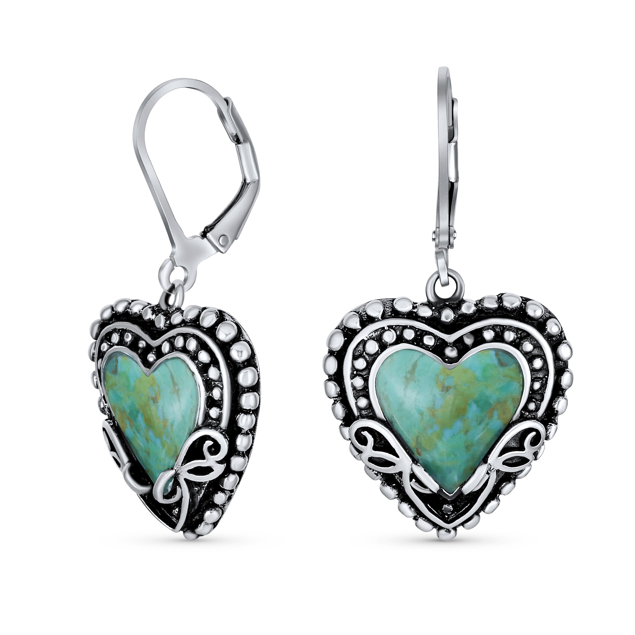 heart-turquoise-leverback-dangle-earrings_eam-e-314_11 Boho Bali Dangle Gemstone Earrings Turquoise Heart Leverback - Image 1