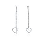 Long Linear Heart Chain Dangle Earrings 925 Sterling Silver Threader U Hook