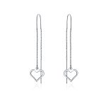Long Linear Heart Chain Dangle Earrings 925 Sterling Silver Threader U Hook