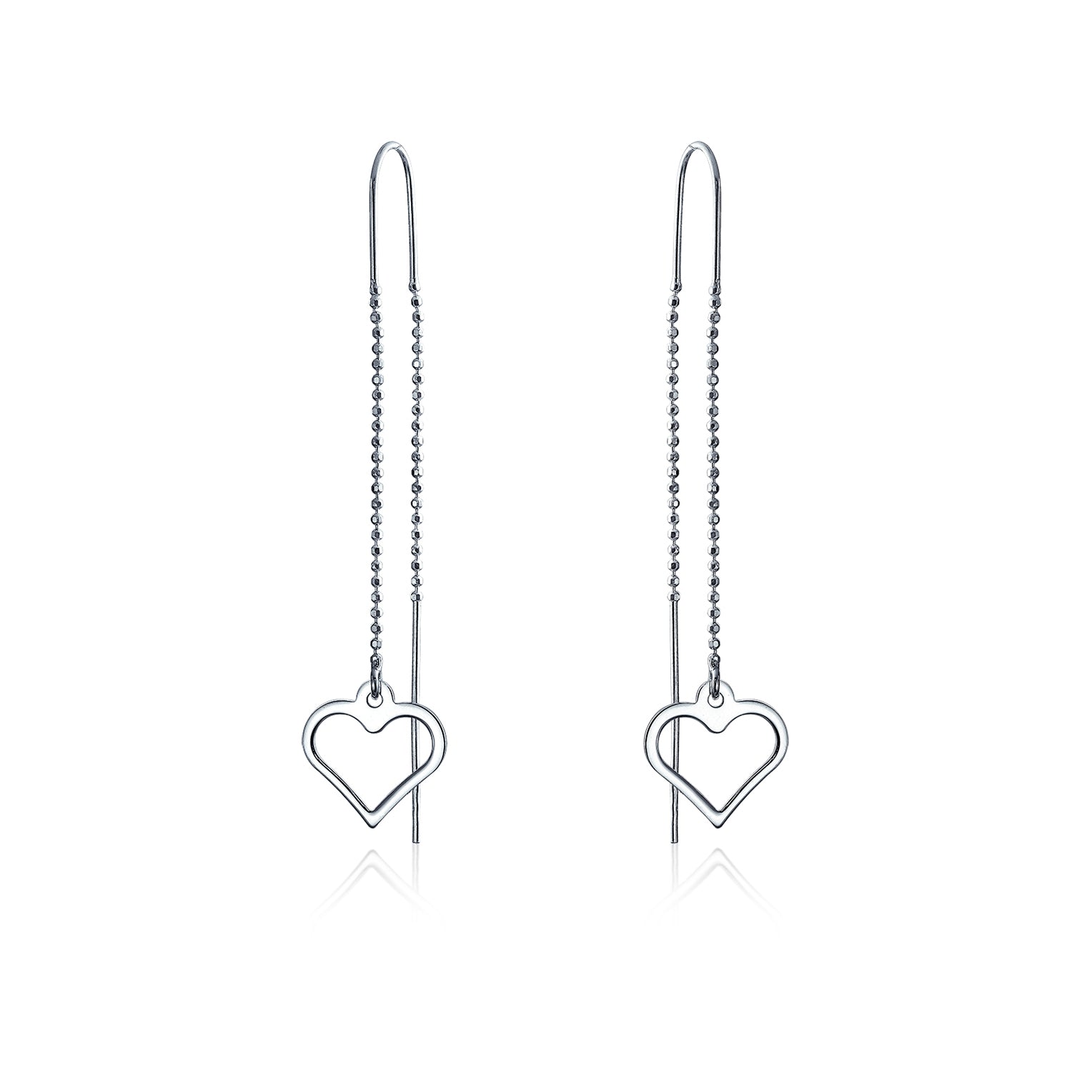 heart_dangle_silver_threader_beaded_srn-dj05-4625e-az_1 Long Linear Heart Chain Dangle Earrings 925 Sterling Silver Threader U Hook - Image 1