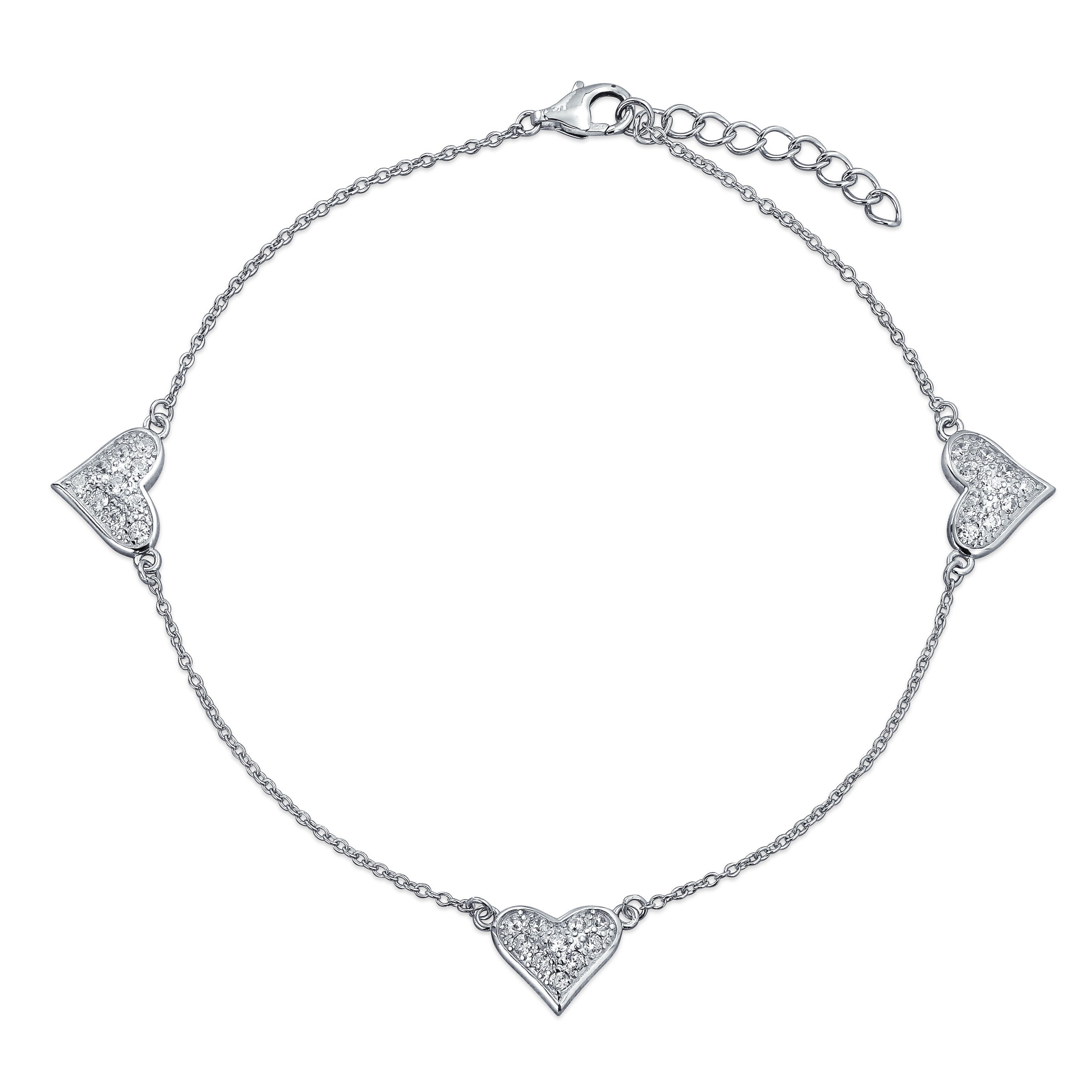 hearts-anklet-silver-cz-bracelet_tf-9540-az_11 Cubic Zirconia Multi Hearts Anklet Ankle Bracelet Sterling Silver - Image 1