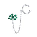 Green CZ Ear Cuff Chain & Stud Tree of Life Earrings .925 Sterling Silver For Pierced Ear - Image 2