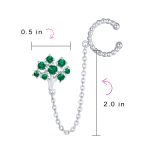 Green CZ Ear Cuff Chain & Stud Tree of Life Earrings .925 Sterling Silver For Pierced Ear - Image 4