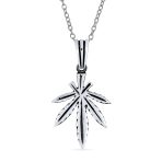 Retro Marijuana Leaf Pendant Necklace Oxidized .925 Sterling Silver
