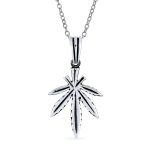 Retro Marijuana Leaf Pendant Necklace Oxidized .925 Sterling Silver