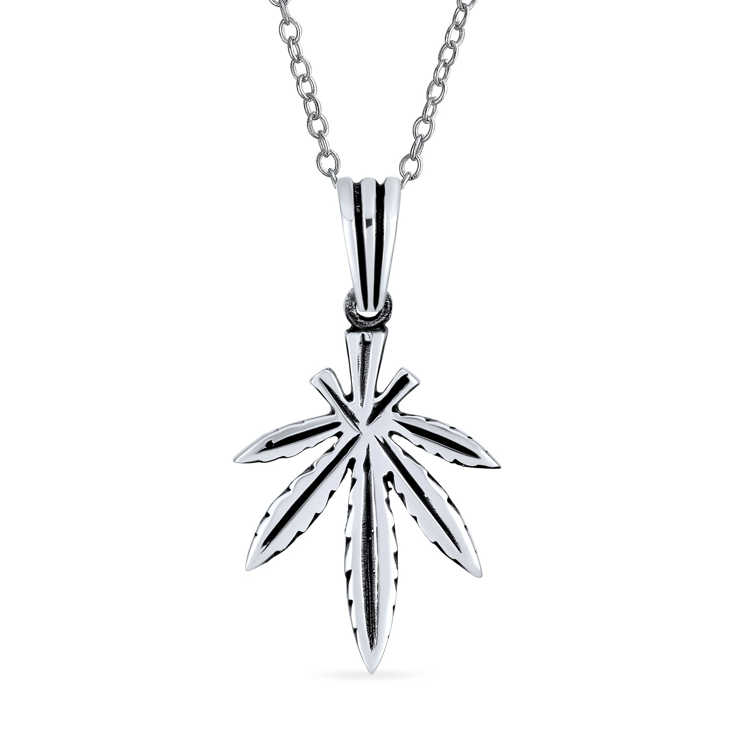 hemp-marijuana-necklace-leaf-pendant-silver_pts-ku171 Retro Marijuana Leaf Pendant Necklace Oxidized .925 Sterling Silver - Image 1
