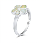 White Created Opal Hawaiian Plumeria Flower Ring .925 Sterling Silver - Image 2
