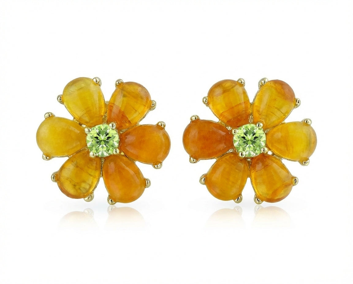 hf_20260203_174011_20_1_5d0c9ed9-6125-467a-8595-f1dd34ed5003 Floral CZ Center Yellow Jade Flower Stud Earrings Gold Plated .925 Sterling Silver - Image 1