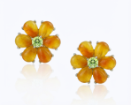 Floral CZ Center Yellow Jade Flower Stud Earrings Gold Plated .925 Sterling Silver - Image 2