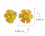 Floral CZ Center Yellow Jade Flower Stud Earrings Gold Plated .925 Sterling Silver - Image 5