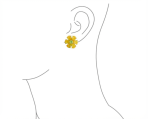 Floral CZ Center Yellow Jade Flower Stud Earrings Gold Plated .925 Sterling Silver - Image 3