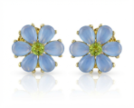 Garden CZ Center Blue Jade Flower Clip On Earrings Gold Sterling Silver for Non-Pierced Ears - Image 2