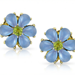 Garden CZ Center Blue Jade Flower Clip On Earrings Gold Sterling Silver for Non-Pierced Ears