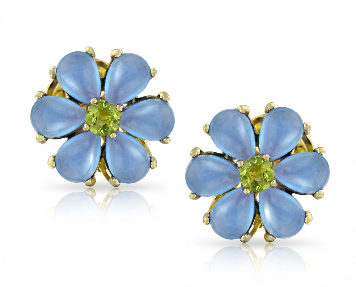 hf_20260205_154747_9a0f517a-7f19-4b46-a677-235c76290fc9_20_1 Garden CZ Center Blue Jade Flower Clip On Earrings Gold Sterling Silver for Non-Pierced Ears - Image 1