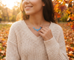 Statement Created Blue Opal Plumeria Hawaiian Flower Collar Necklace .925 Sterling Silver - Image 3