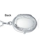 Sterling Silver Oval Photo Locket Necklace with Etched Leaf Scroll Design Holds Two Memory Pictures - Image 5