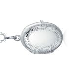 Sterling Silver Oval Photo Locket Necklace with Etched Leaf Scroll Design Holds Two Memory Pictures - Image 2