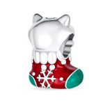 Christmas Charm Bead Kitten Stocking Enamel Sterling Silver for Bracelets - Image 2