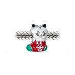 Christmas Charm Bead Kitten Stocking Enamel Sterling Silver for Bracelets - Image 3