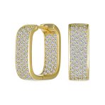 Micro Pave CZ Inside Out Wide Rectangle Huggies Hoop Earrings Gold Hinge Style