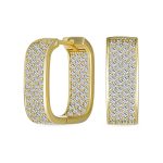 Micro Pave CZ Inside Out Wide Rectangle Huggies Hoop Earrings Gold Hinge Style