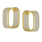 Micro Pave CZ Inside Out Wide Rectangle Huggies Hoop Earrings Gold Hinge Style - Image 2