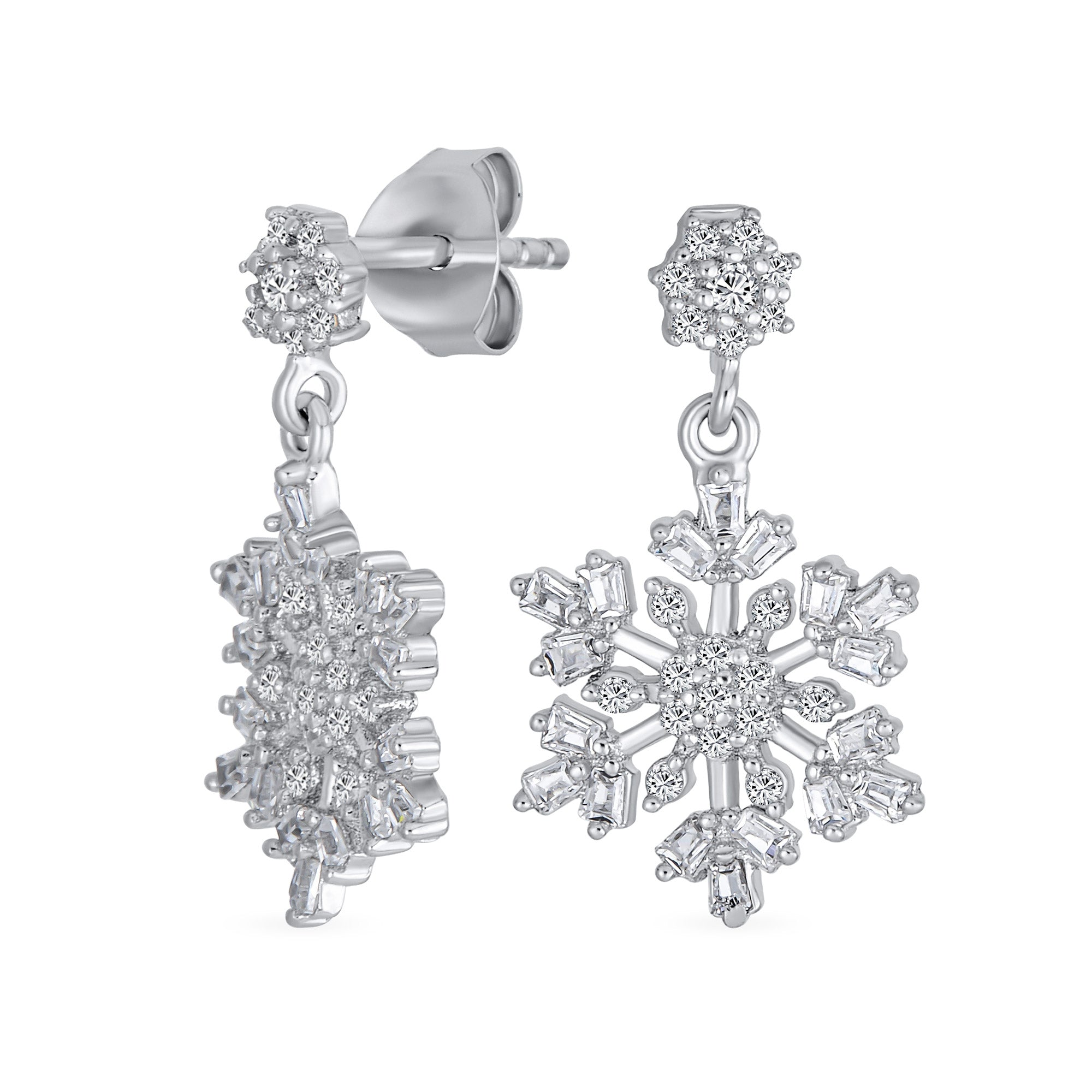 holiday-christimas-cz-snowflake-earrings-hsh-hse02909-az_01 Holiday Party CZ Stud Earrings: Large Snowflake Dangle, Sterling Silver Zirconia - Image 1