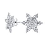 Art Deco Christmas Flower CZ Stud Earrings Snowflake Design