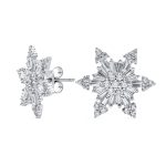 Art Deco Christmas Flower CZ Stud Earrings Snowflake Design