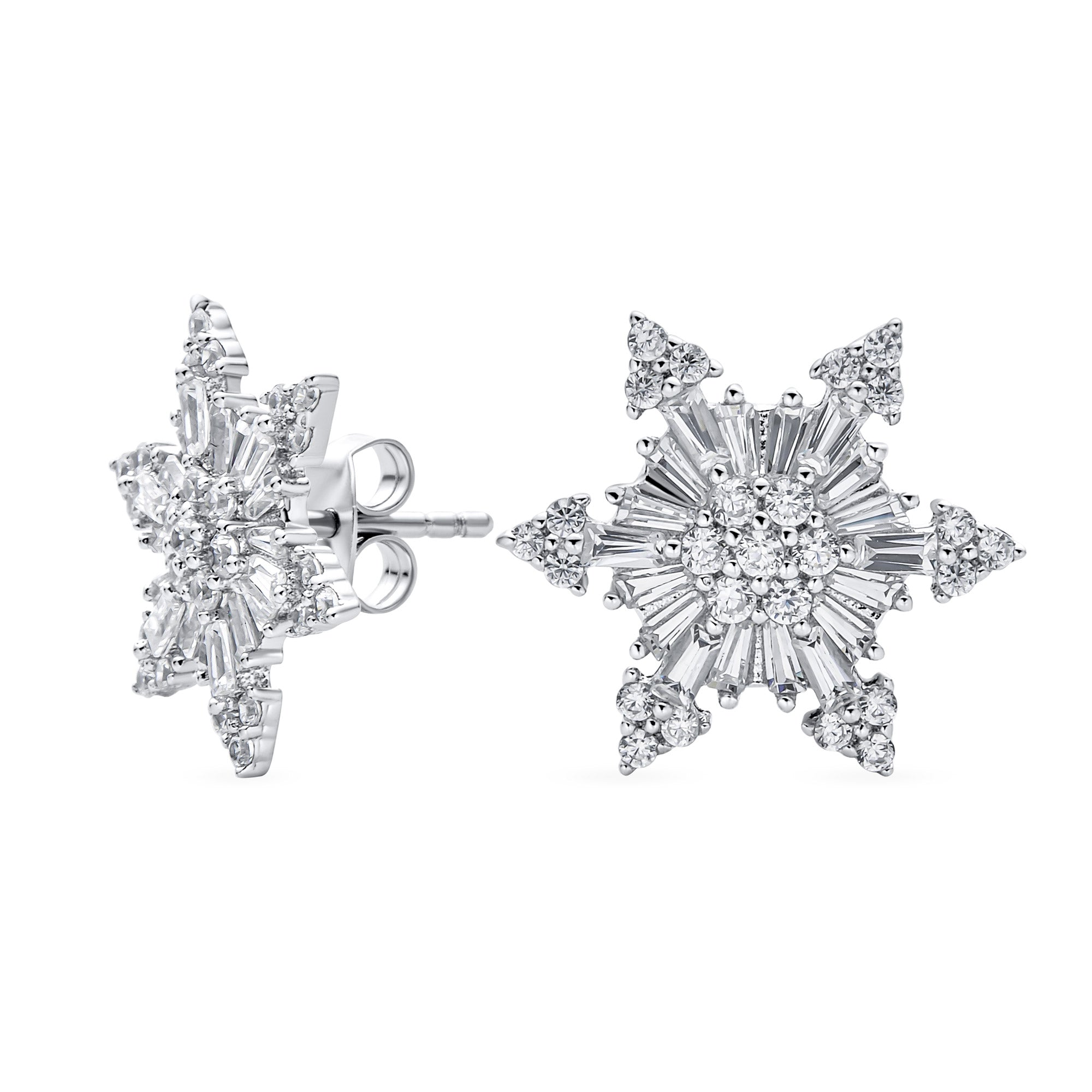 holiday-christmas-cz-snowflake-stud-earrings-hsh-hse10608-az_01 Art Deco Christmas Flower CZ Stud Earrings Snowflake Design - Image 1