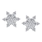 Art Deco Christmas Flower CZ Stud Earrings Snowflake Design - Image 2