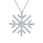 Winter Holiday Snowflake Pendant Necklace in Sterling Silver for Parties