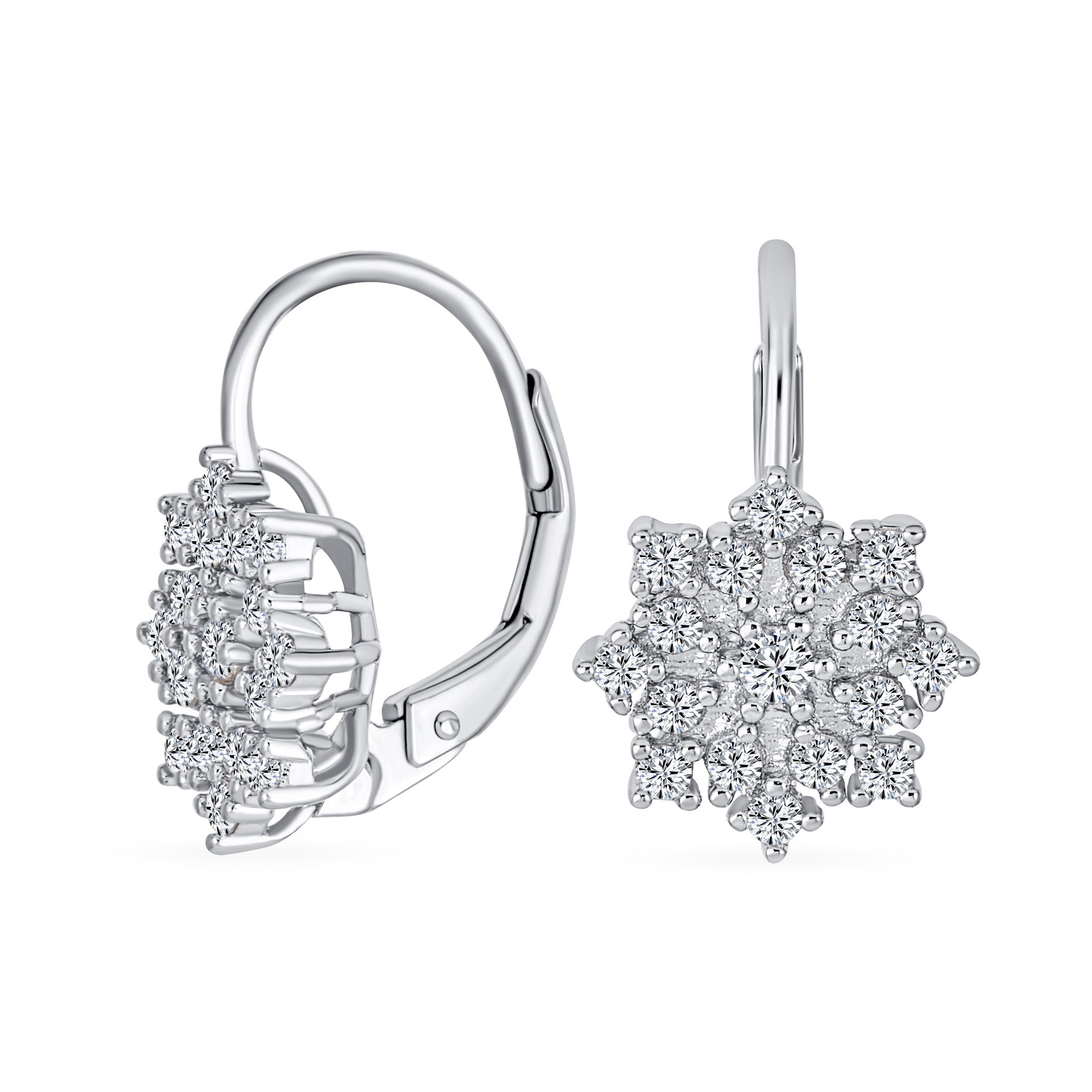 holiday-flower-winter-snowflake-earrings-hsh-hse09376-az_01 Holiday Party Dangle Chandelier Earrings CZ Snowflake Sterling Silver Leverback - Image 1