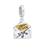 Initial Alphabet Bead Charm Holiday Green Mistletoe Red Berry Sterling Silver