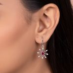 Holiday Party Jewelry Set Pink Rose CZ Snowflake Necklace & Earrings Silver - Image 5