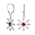 Holiday Party Jewelry Set Pink Rose CZ Snowflake Necklace & Earrings Silver - Image 2