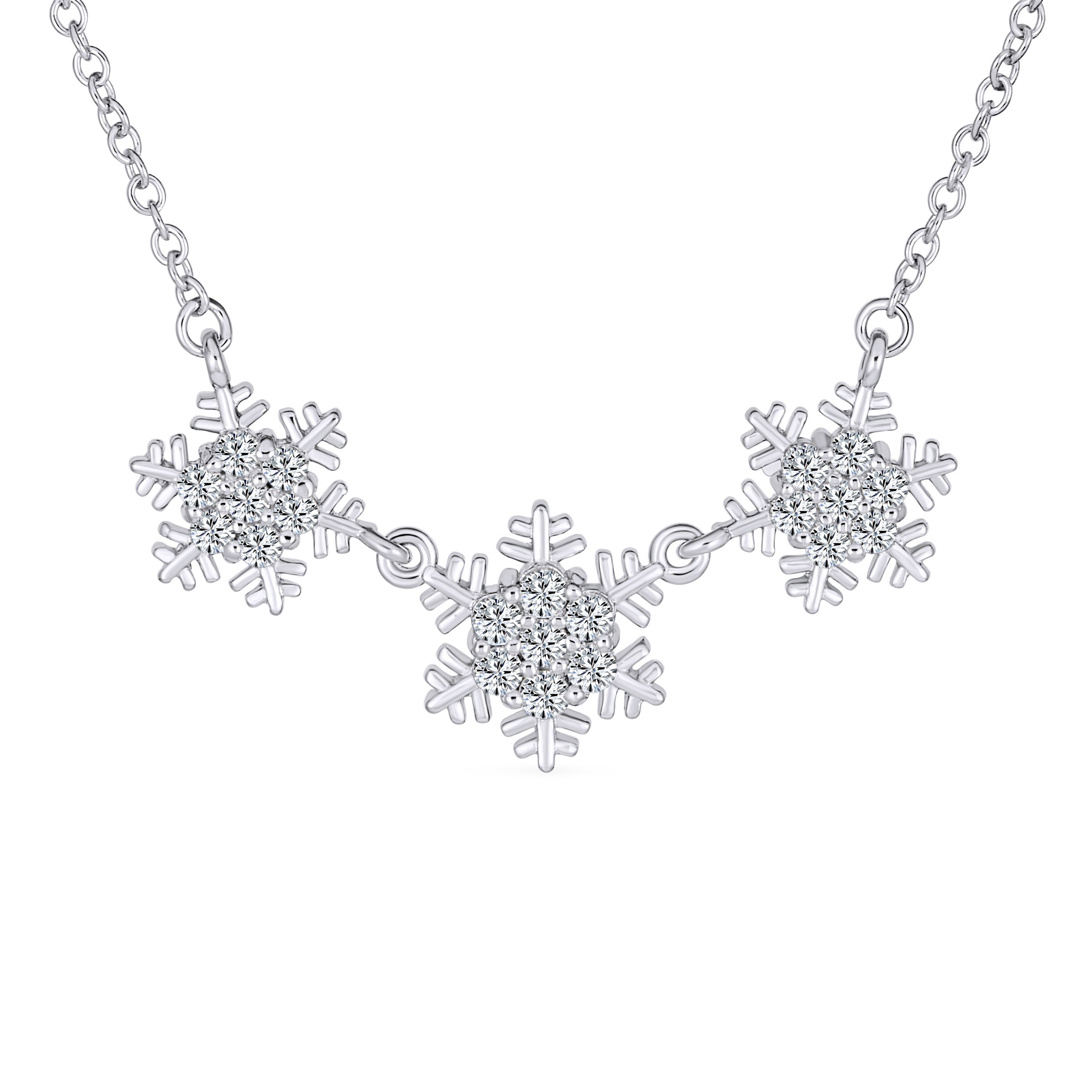 holiday-solitaire-christmas-snowflake-choker-necklace-hsh-hsn03032-az_01 Winter Ice Blue Cubic Zirconia Snowflake Pendant Necklace in Sterling Silver - Image 1
