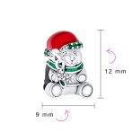 Whimsical Green Scarf Red Hat Teddy Bear Charm Bead .925 Sterling Silver - Image 4