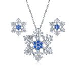 Holiday Party Snowflake Pendant Necklace & Earrings Set Blue CZ Sterling Silver - Image 2
